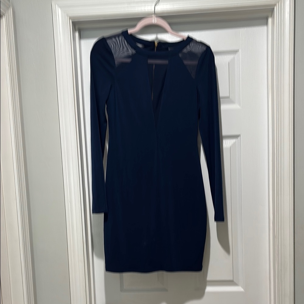 Express Navy Blue Long Sleeve mesh cutout Dress NWOT